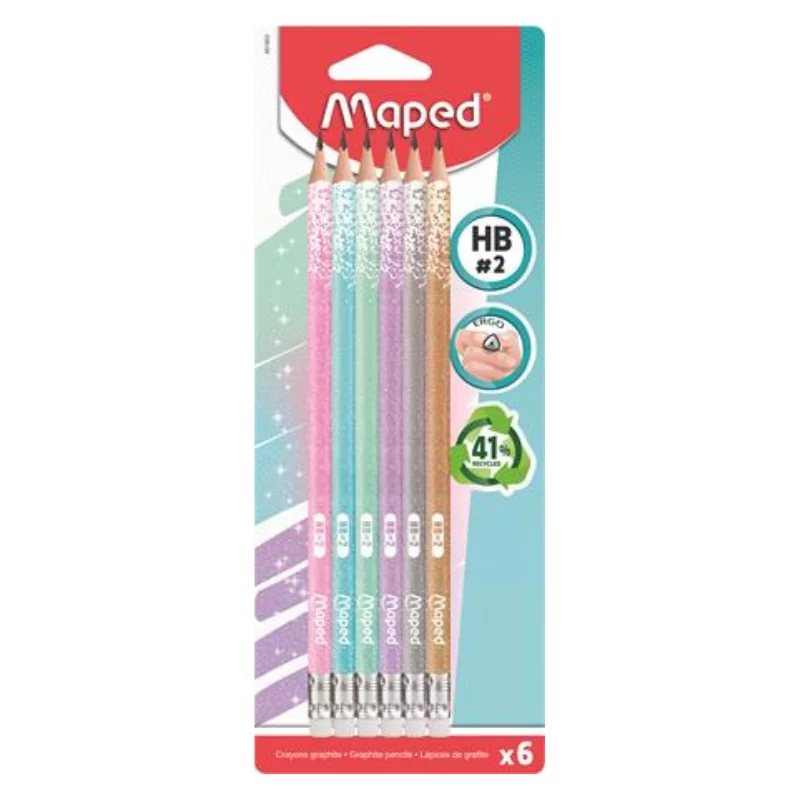 Grafitceruza radírral, HB, háromszögletű, MAPED Black`Peps Glitter Deco, vegyes pasztell színek
