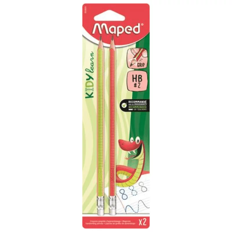 Írástanuló grafitceruza radírral, HB, háromszögletű, MAPED "Kidy Learn", 2 darab