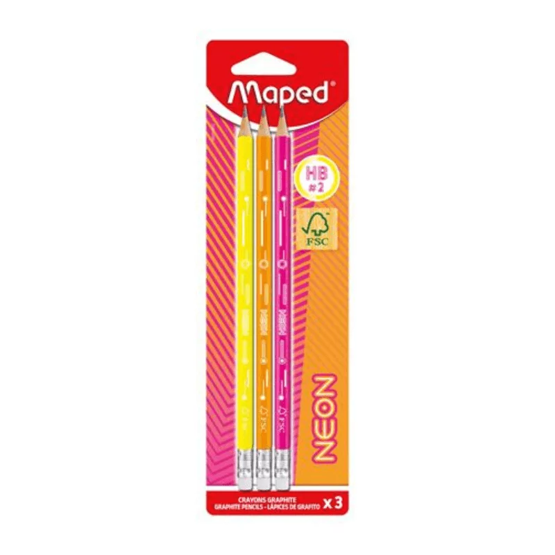 Grafitceruza radírral, HB, háromszögletű, MAPED Black`Peps Neon, vegyes színek