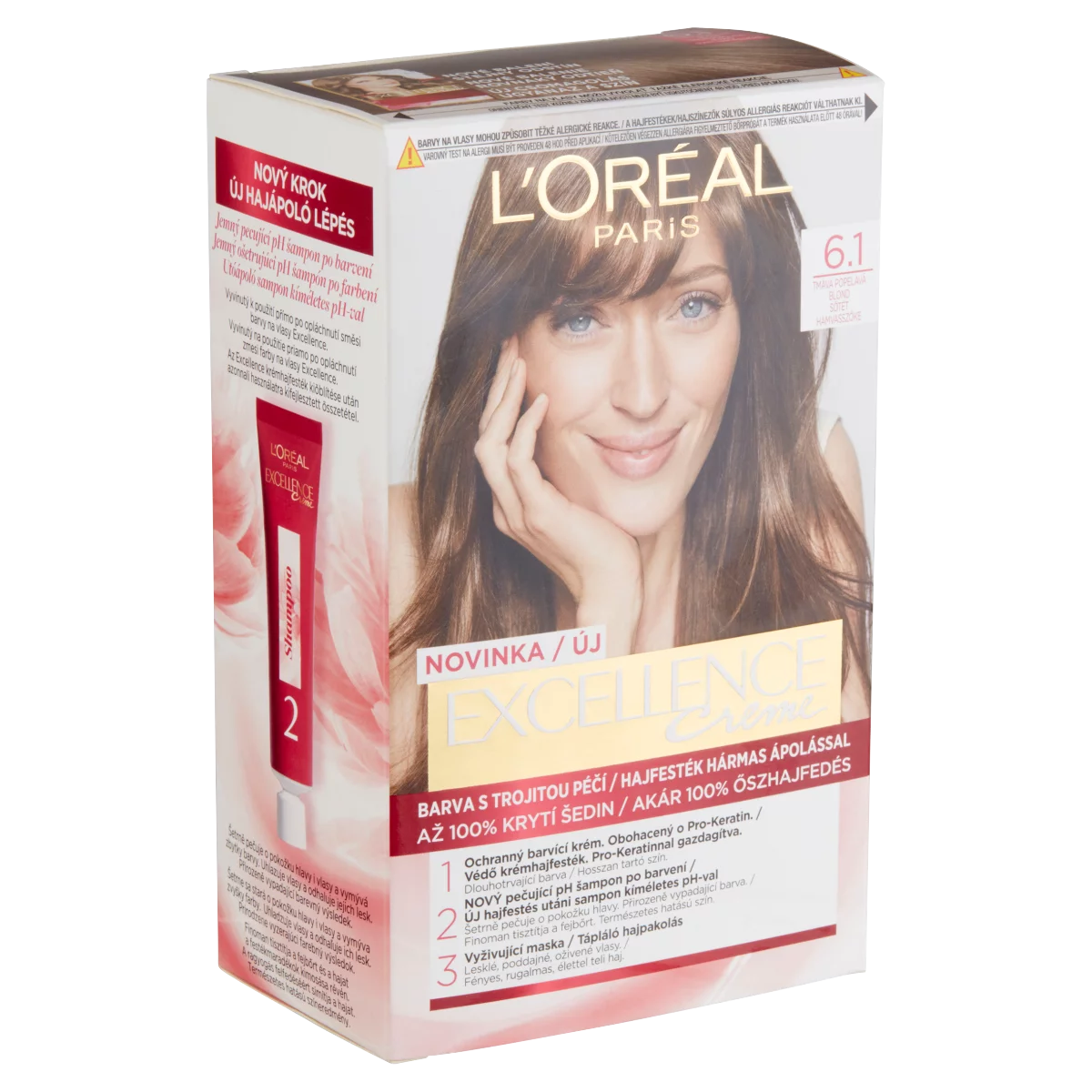 L'Oréal Paris Excellence Creme 6.1 Sötét hamvasszőke hajfesték hármas ápolással