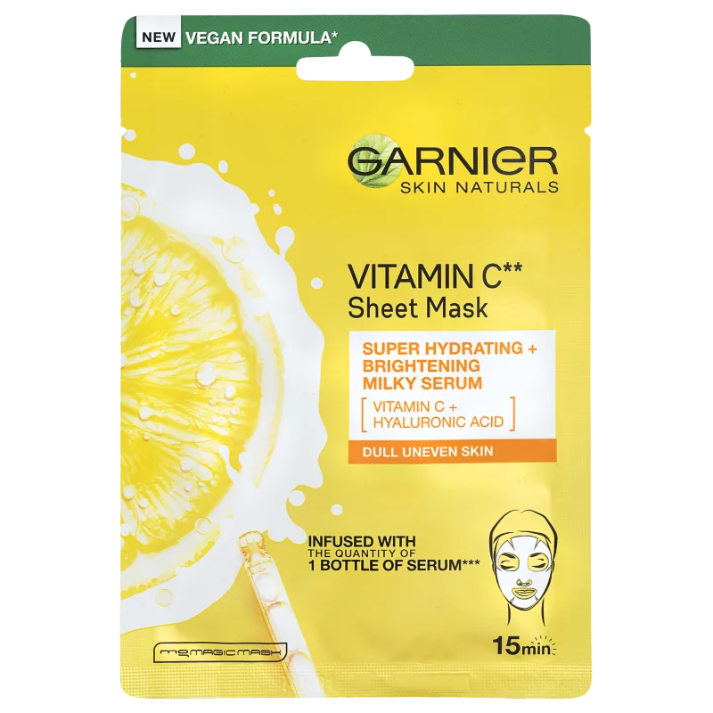 Garnier Skin Naturals Ragyogást adó fátyolmaszk C-vitaminnal, 28 g