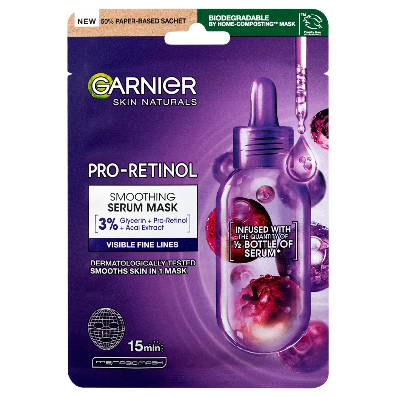 Garnier Skin Naturals Pro-Retinol simító szérumos textilmaszk, 22g