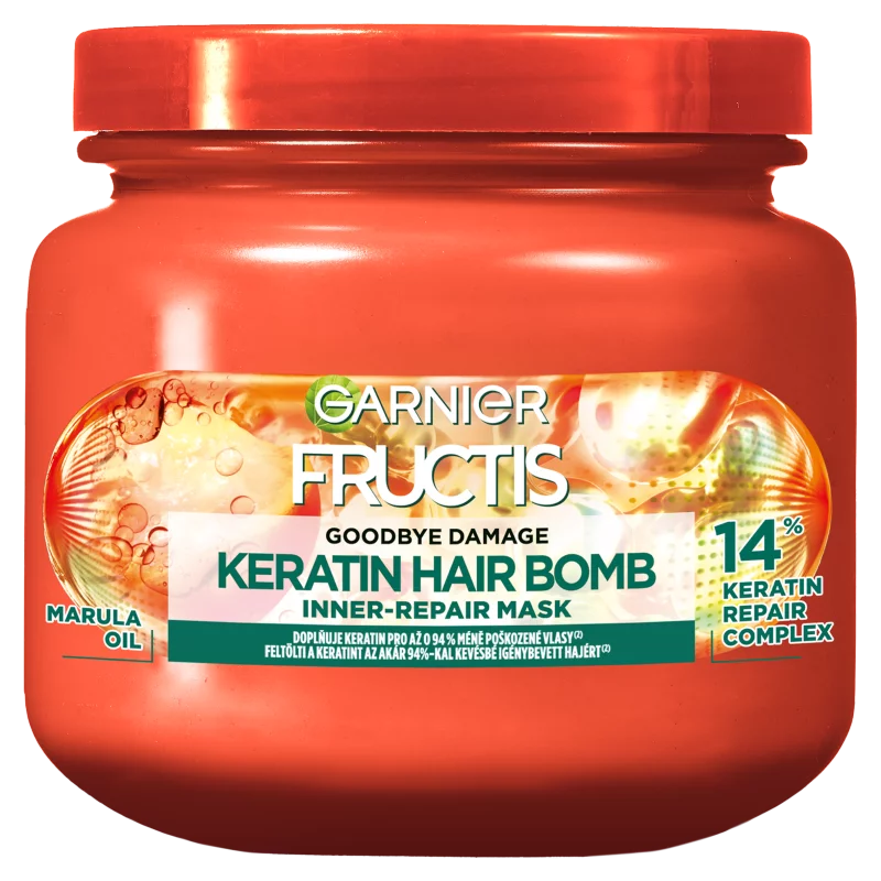 Garnier Fructis Goodbye Damage Keratin Hair Bomb hajpakolás igénybevett hajra, 320 ml