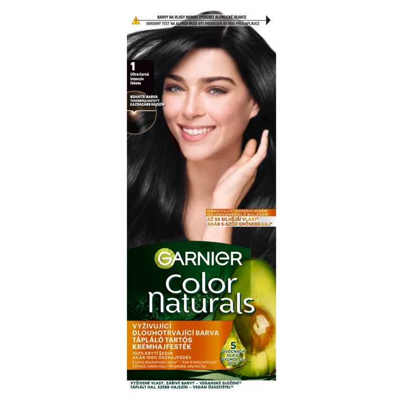 Garnier Color Naturals Tartós hajfesték 1 Ultra fekete, 60 +40 +12 ml