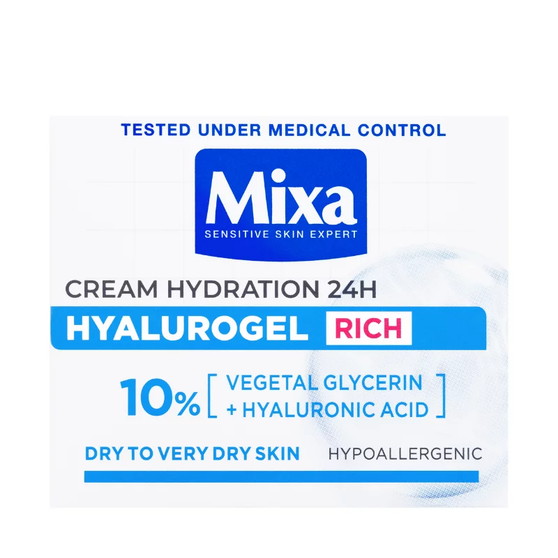 Mixa Hyalurogel Rich hialuronsavval gazdagított intenzíven hidratáló arcápoló, 50 ml