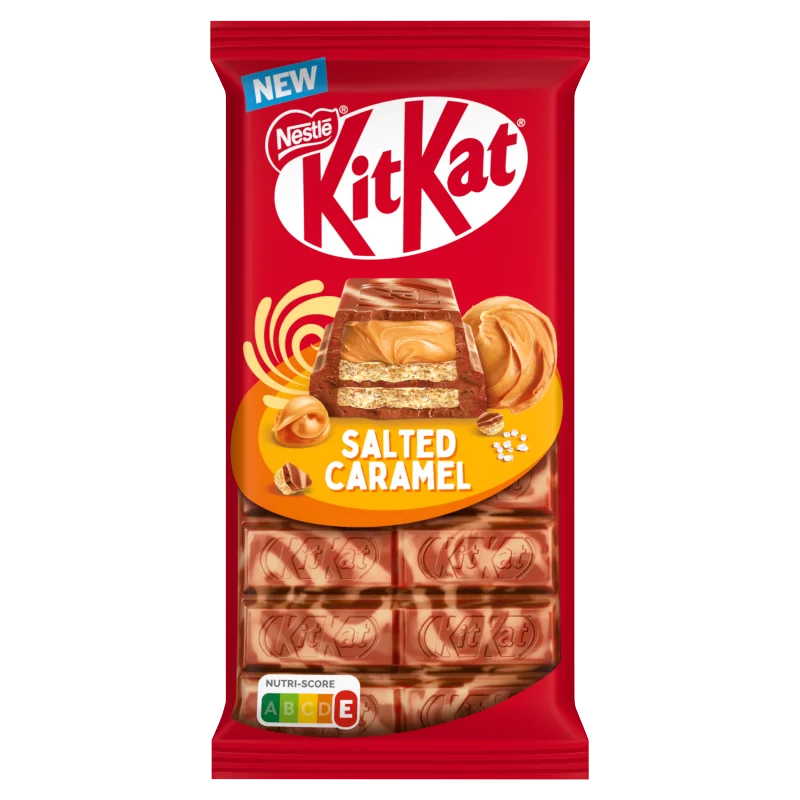 KitKat ropogós ostya sóskaramellízű krémmel karamellízű tejcsokoládéban és fehér bevonóban 99 g 
