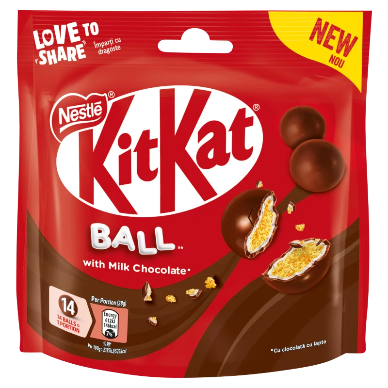KitKat Ball ropogós búzapehelygolyók fehér krémmel és tejcsokoládéval bevonva 140 g