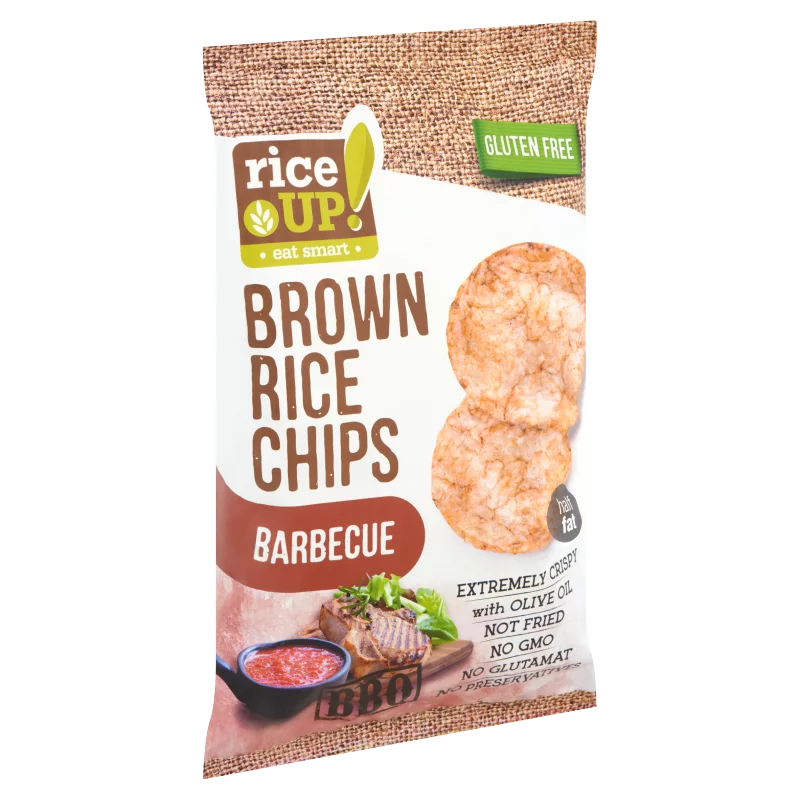 RiceUp! Eat Smart teljes kiőrlésű barna rizs chips barbecue ízesítéssel 60 g