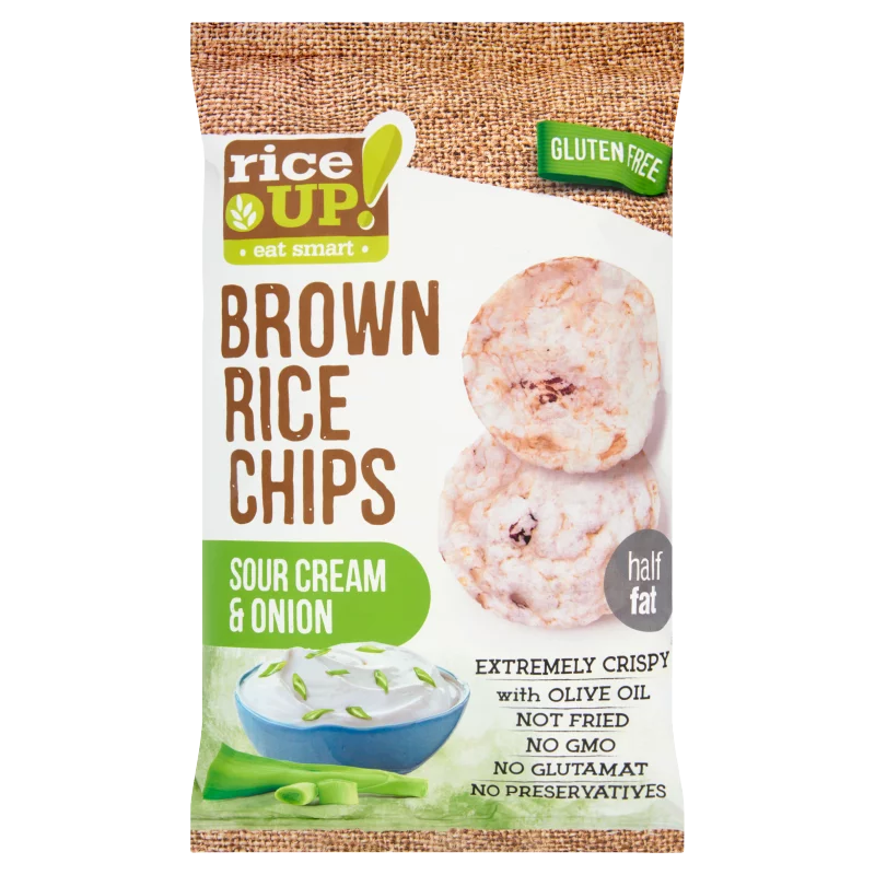 RiceUp! Eat Smart teljes kiőrlésű barna rizs chips hagymás-tejfölös ízesítéssel 60 g
