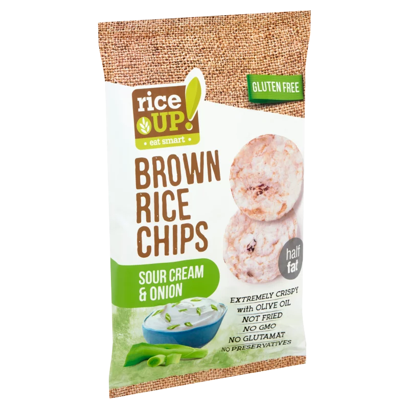 RiceUp! Eat Smart teljes kiőrlésű barna rizs chips hagymás-tejfölös ízesítéssel 60 g
