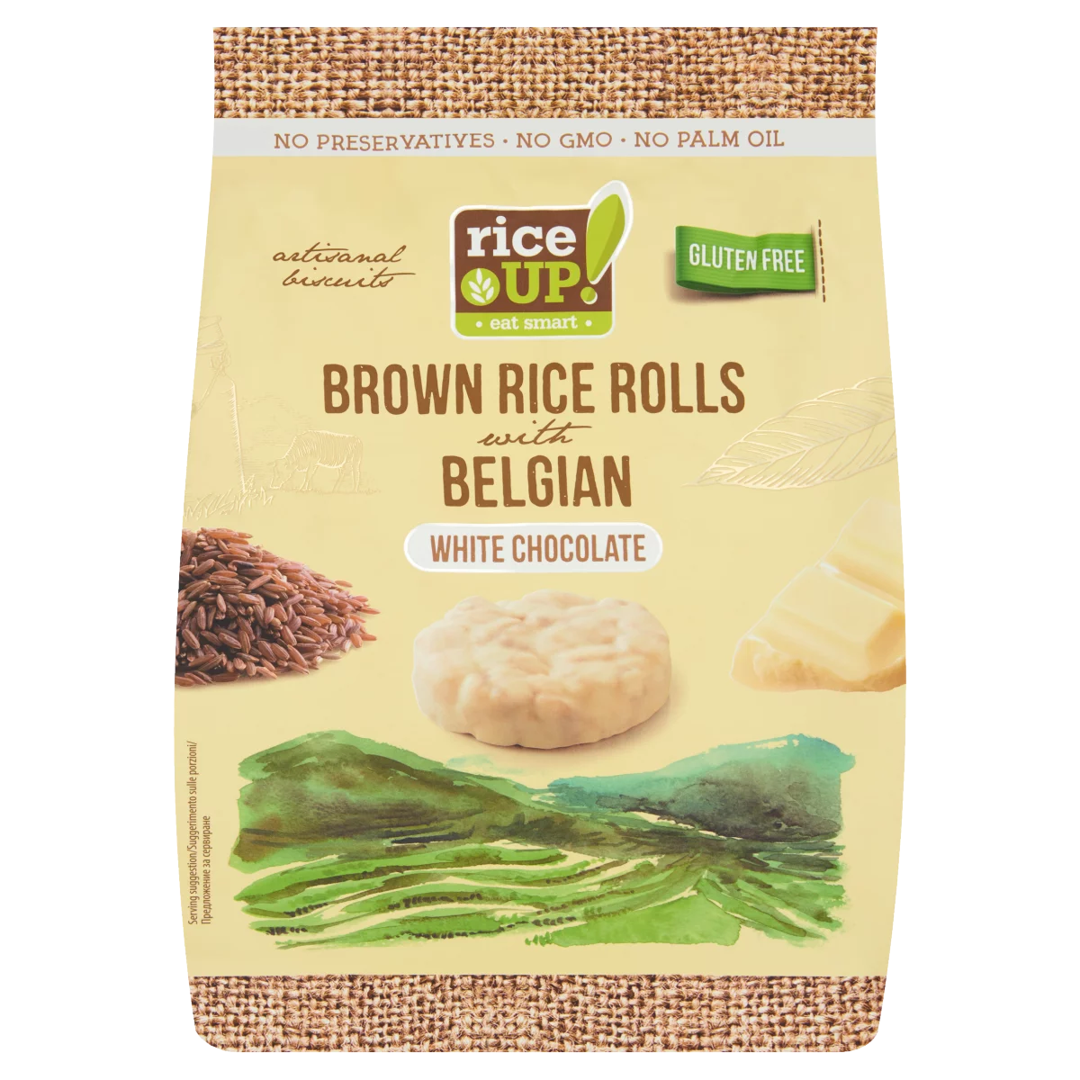 RiceUp! Eat Smart teljes kiőrlésű barna rizs snack fehércsokoládéval 50 g