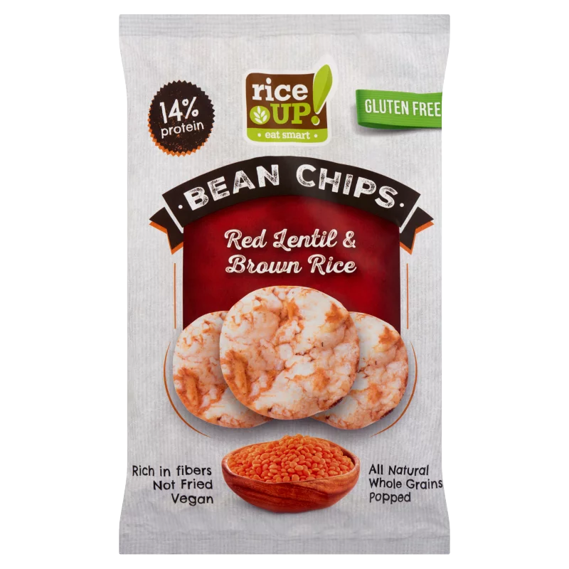 RiceUp! Eat Smart teljes kiőrlésű gluténmentes barna rizs chips vöröslencsével 60 g