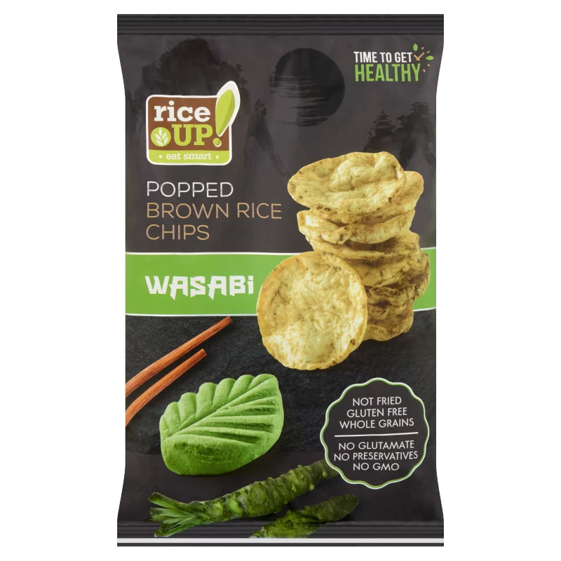 RiceUp! Eat Smart teljes kiőrlésű barna rizs chips wasabi ízesítéssel 60 g