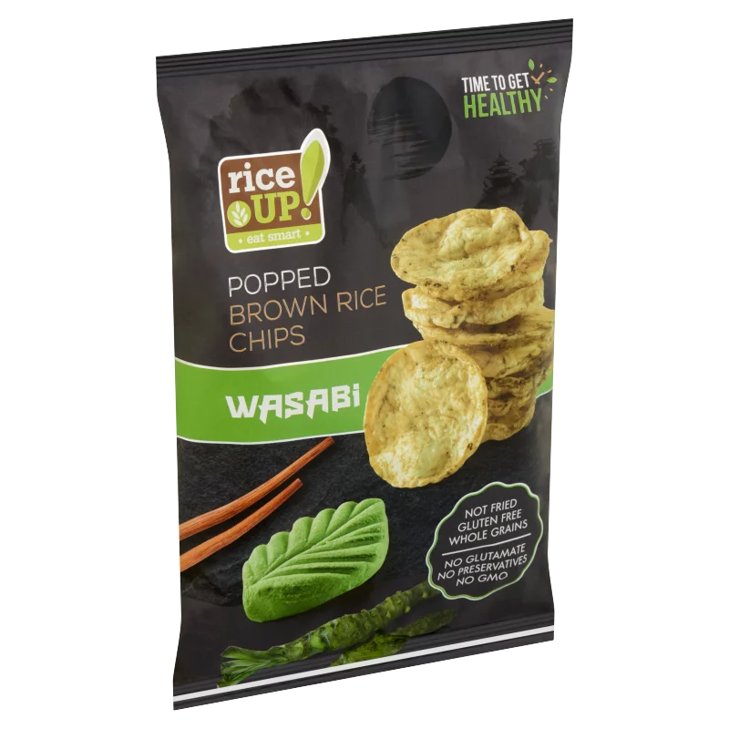 RiceUp! Eat Smart teljes kiőrlésű barna rizs chips wasabi ízesítéssel 60 g