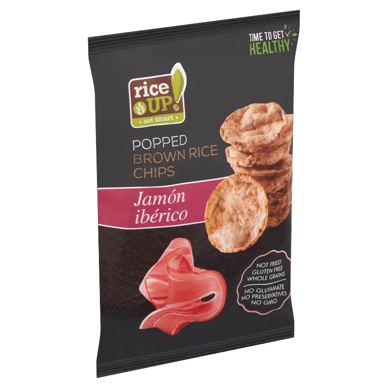 RiceUp! Eat Smart teljes kiőrlésű barna rizs chips ibériai sonka ízesítéssel 60 g