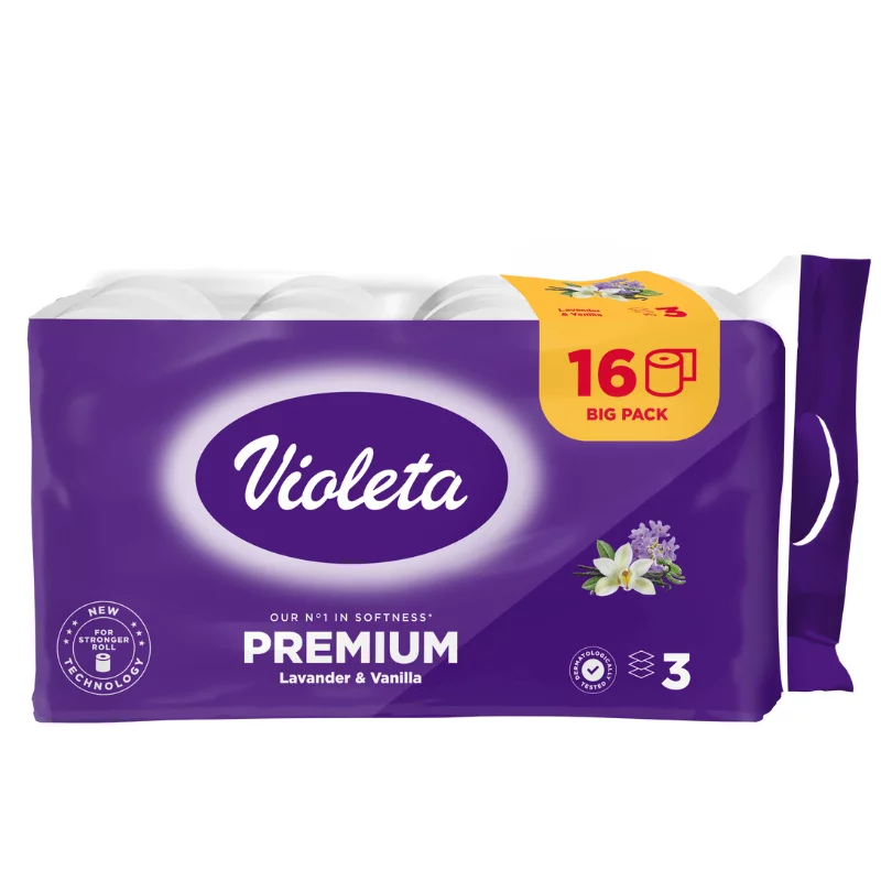VIOLETA prémium toalettpapír, 3 rétegű, 16 darabos - levendula-vanília illatú