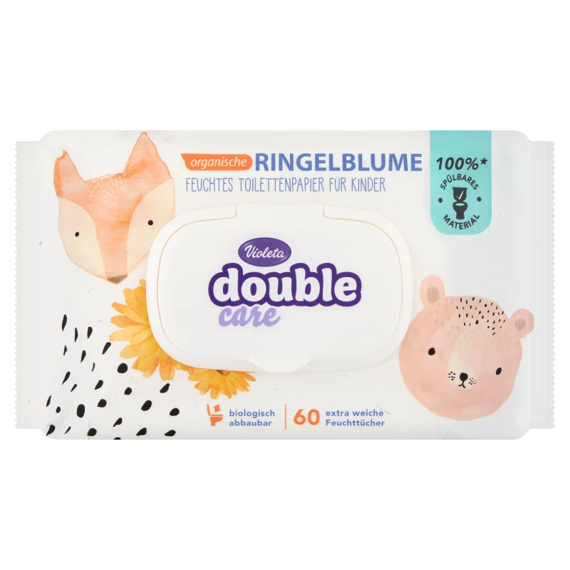 Violeta Double Care nedves WC-papír gyerekeknek körömvirág kivonattal és zöld teával 60 db