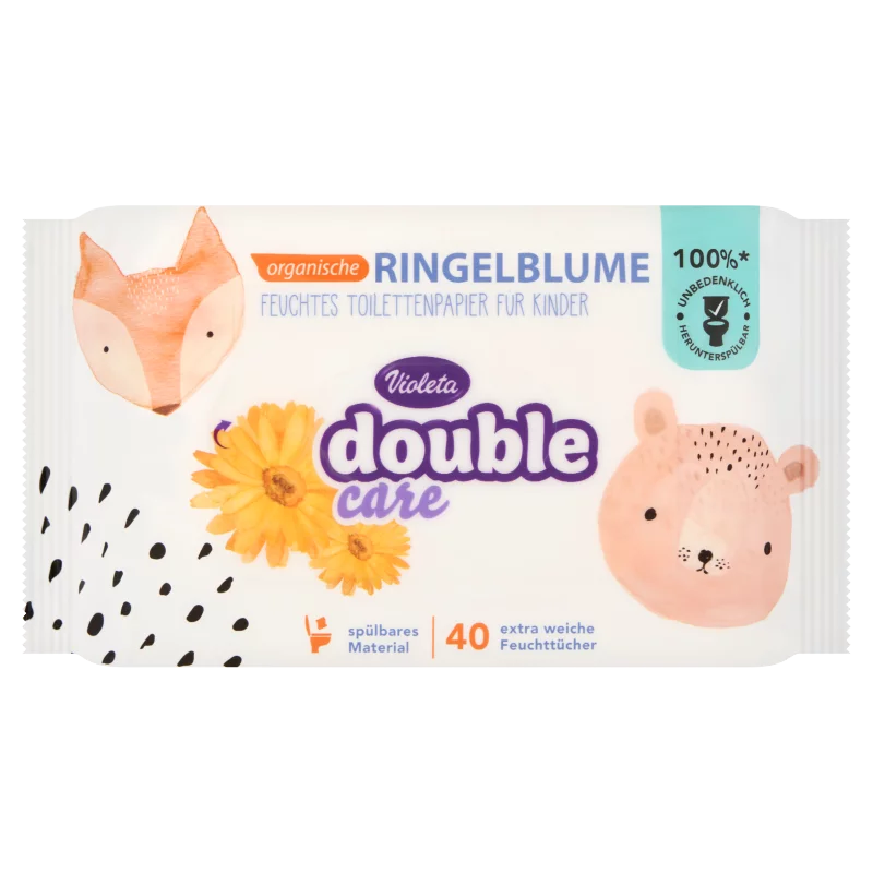 Violeta Double Care nedves WC-papír gyerekeknek körömvirág kivonattal és zöld teával 40 db