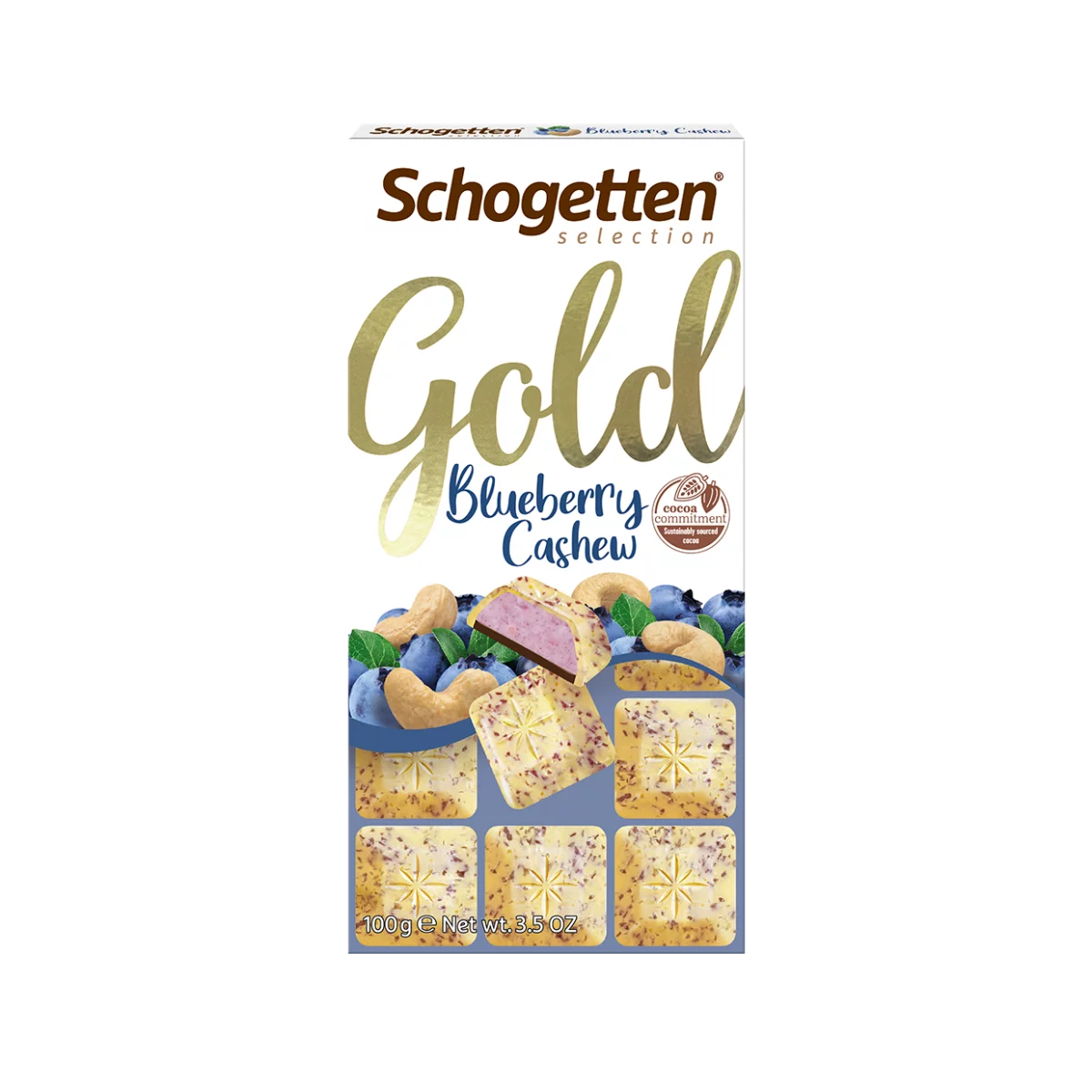 Schogetten Gold fehércsokoládé 100g áfonyával és kesudióval