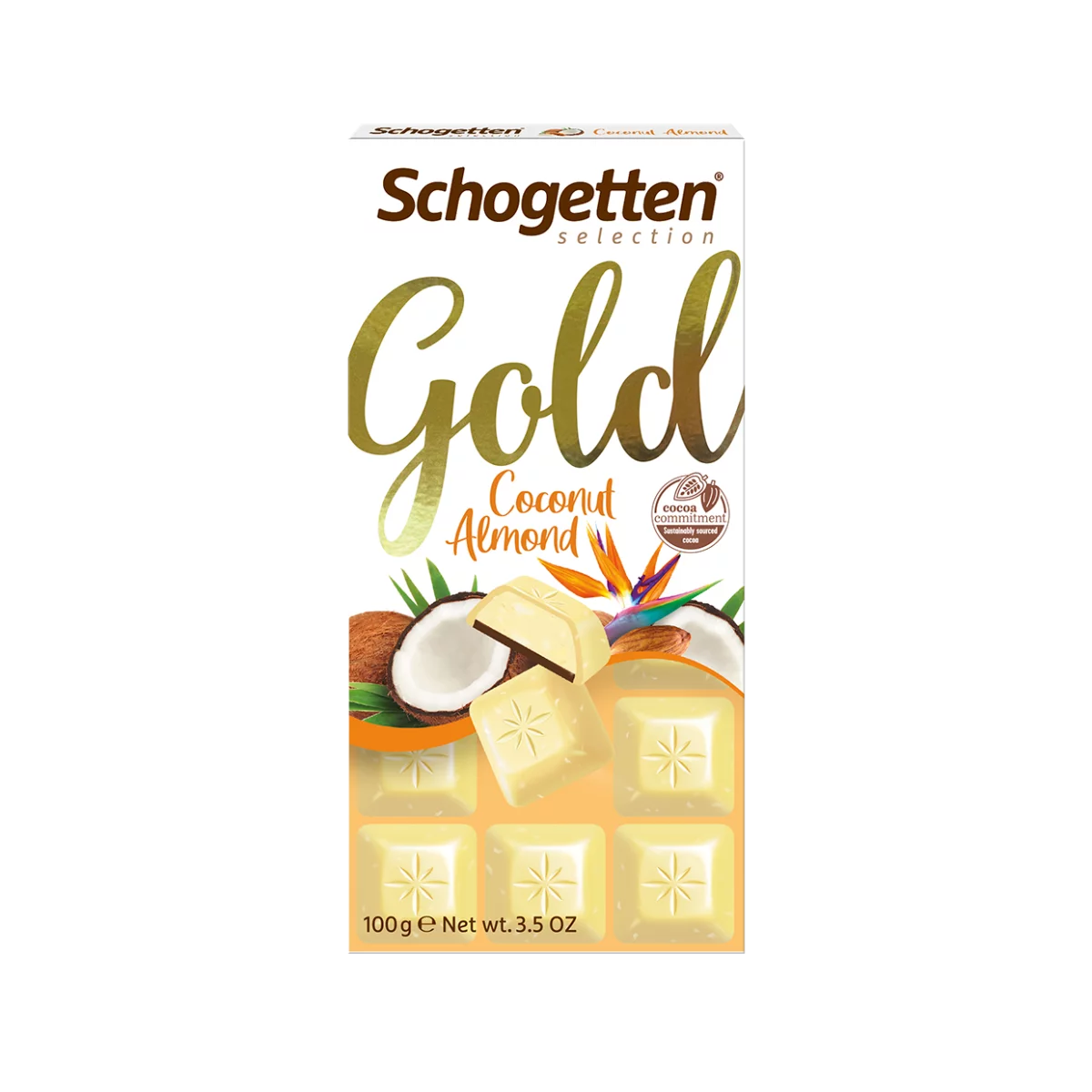 Schogetten Gold fehércsokoládé 100g kókusszal és mandulával