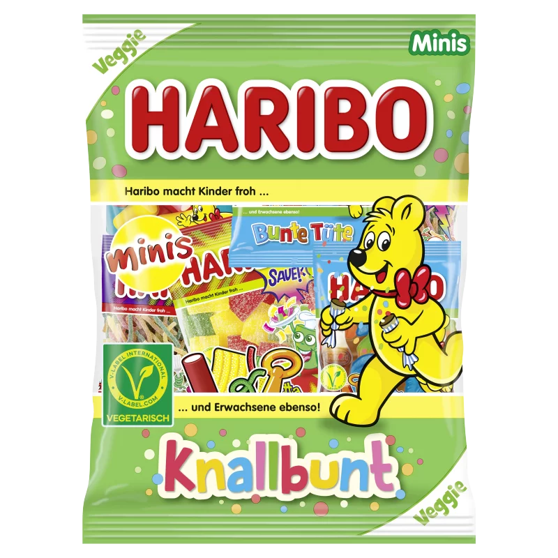 Haribo Knallbunt Minis vegyes, gyümölcs- és kólaízű gumicukorka 230 g 