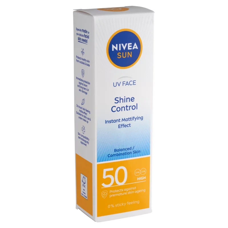 NIVEA SUN Shine Control mattító hatású napozó arckrém FF50 50 ml