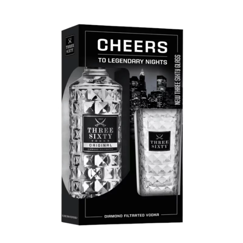 Three Sixty vodka 0,7 liter +pohár díszdobozban