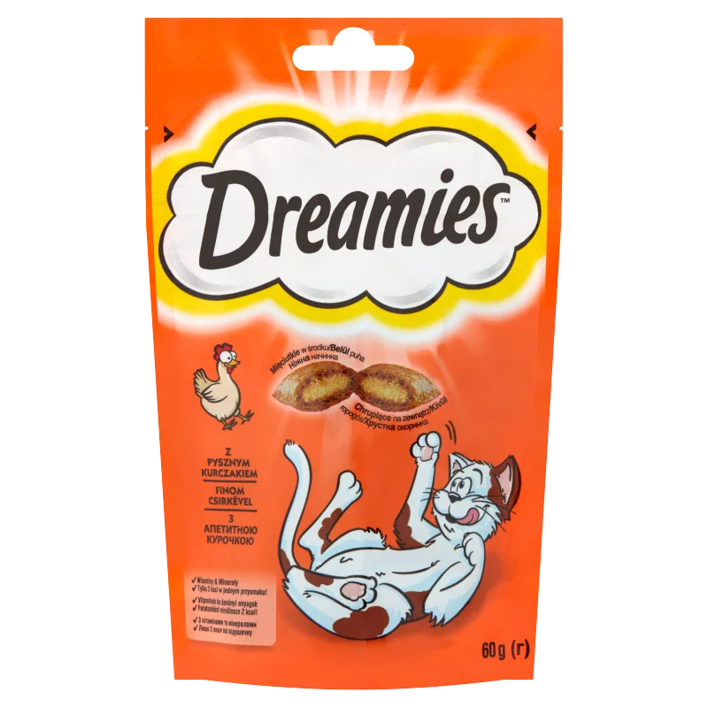 Dreamies kiegészítő macskaeledel csirkével felnőtt macskák & 8 hetesnél idősebb kölykök számára 60 g
