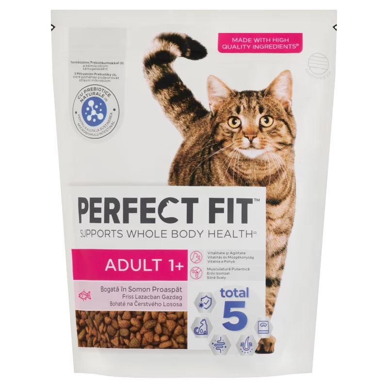 Perfect Fit Adult 1+ friss lazacban gazdag teljes értékű szárazeledel felnőtt macskák számára 750 g