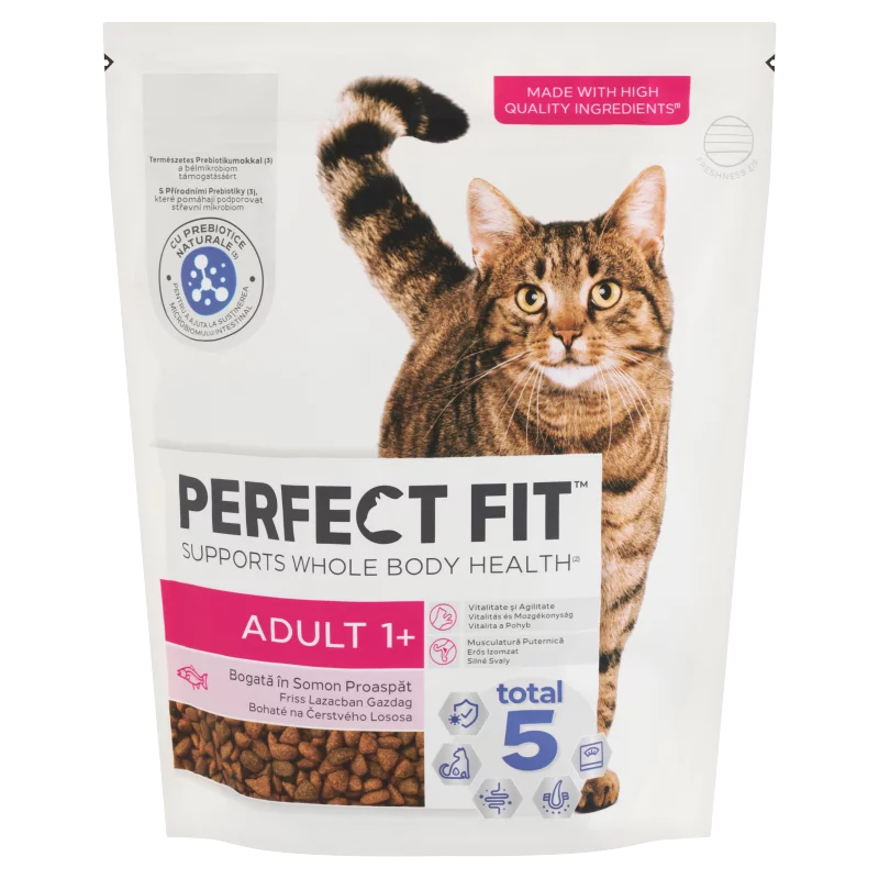 Perfect Fit Adult 1+ friss lazacban gazdag teljes értékű szárazeledel felnőtt macskák számára 750 g