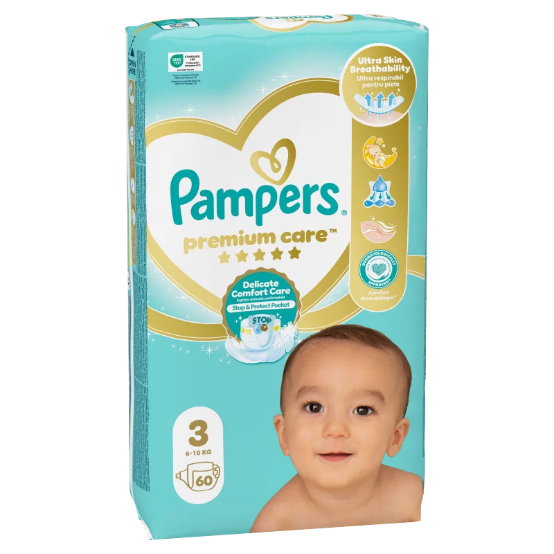 Pampers Premium Care, Méret: 3, 60 Pelenka, 6kg-10kg