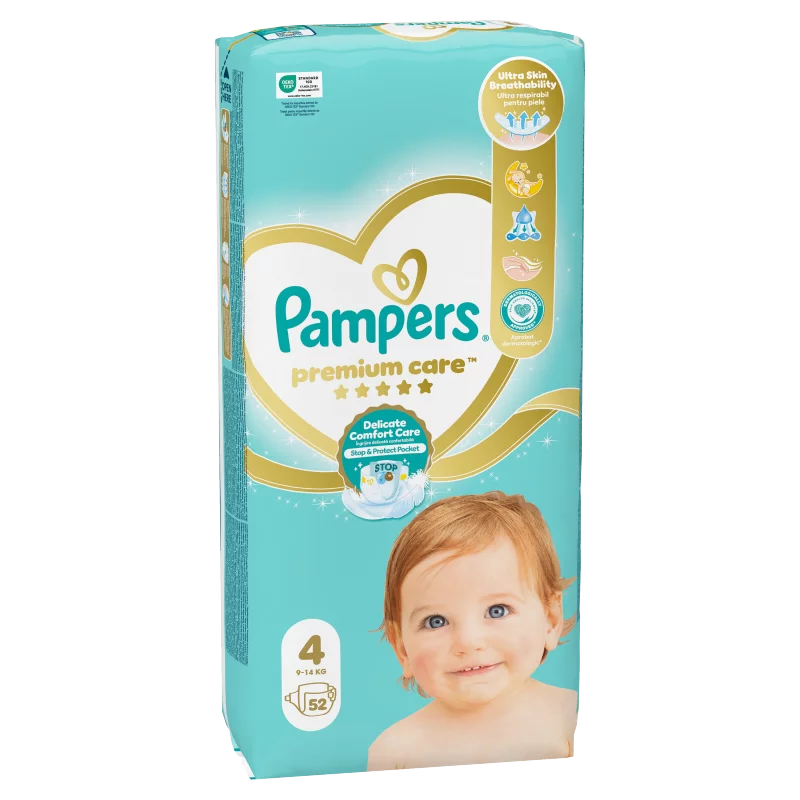 Pampers Premium Care, Méret: 4, 52 Pelenka, 9kg-14kg