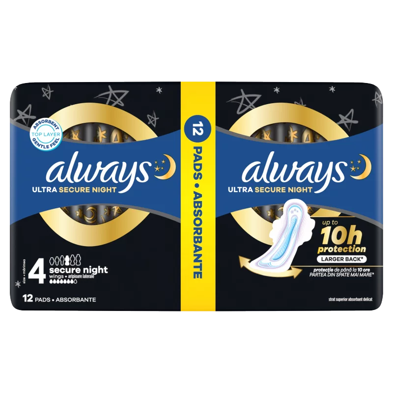 Always Ultra Secure Night Egészségügyi Betét (4-es Méret) Szárnyas Betét x 12]
