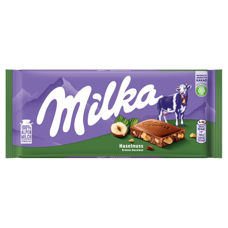 Milka alpesi tej felhasználásával készült tejcsokoládé törtmogyoróval 100 g