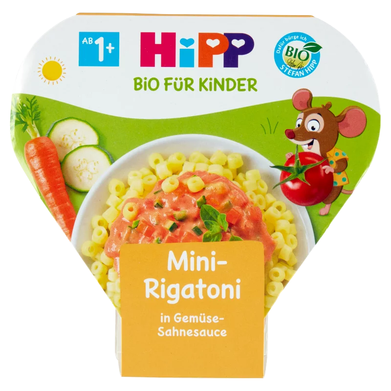 HiPP BIO mini rigatoni zöldséges-tejszínes szószban tésztakészítmény 1 éves kortól gyerekeknek 250 g