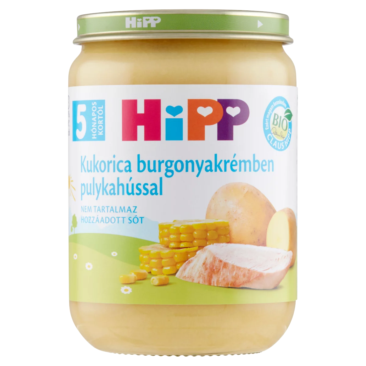 HiPP BIO kukorica burgonyakrémben pulykahússal bébiétel 5 hónapos kortól 190 g