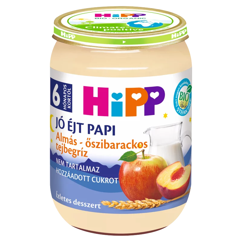 HiPP Jó Éjt Papi BIO almás-őszibarackos tejbegríz bébidesszert 6 hónapos kortól 190 g