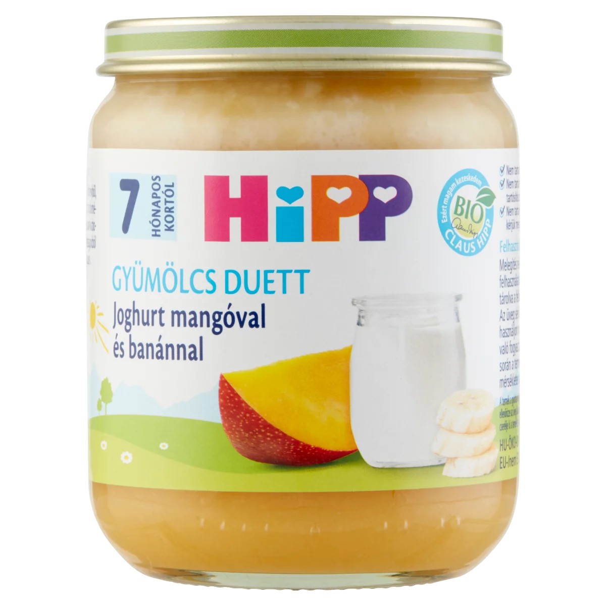 HiPP Gyümölcs Duett BIO joghurt mangóval és banánnal bébidesszert 7 hónapos kortól 160 g