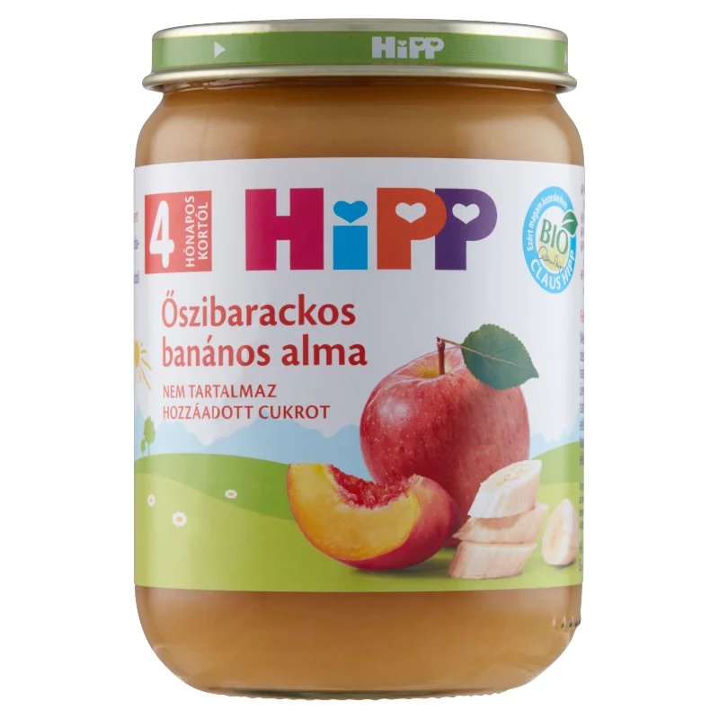 HiPP BIO őszibarackos banános alma bébidesszert 4 hónapos kortól 190 g