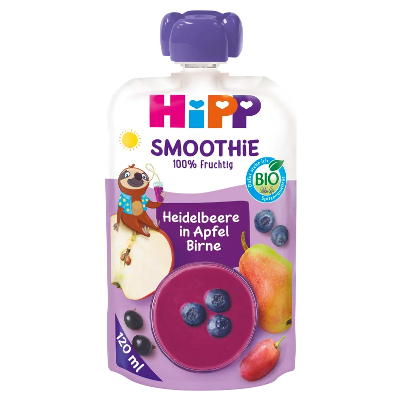 HiPP Smoothie áfonya almában és körtében bio gyümölcskészítmény 1 éves kortól 120 ml 