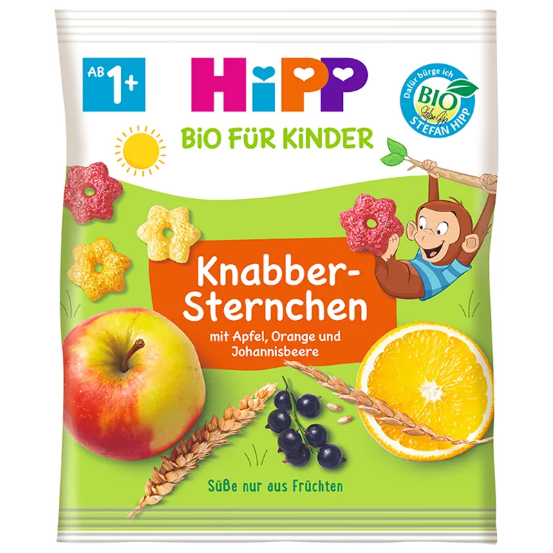 HiPP Gyümölcsös Csillagok bio puffasztott gabonás termék kisgyermekeknek 1-3 éves korig 30 g
