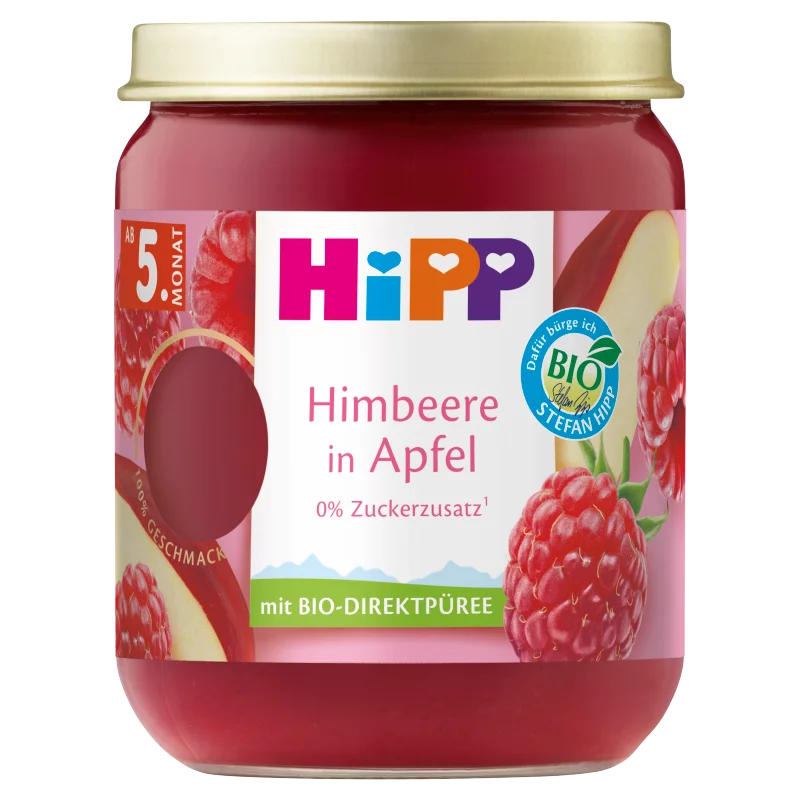 HiPP bio málna almában gyümölcskészítmény bébidesszert 5 hónapos kortól 160 g