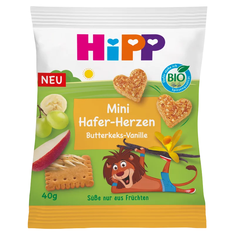 HiPP bio mini zabszívek vaníliás vajas keksz 1 éves kortól 40 g 