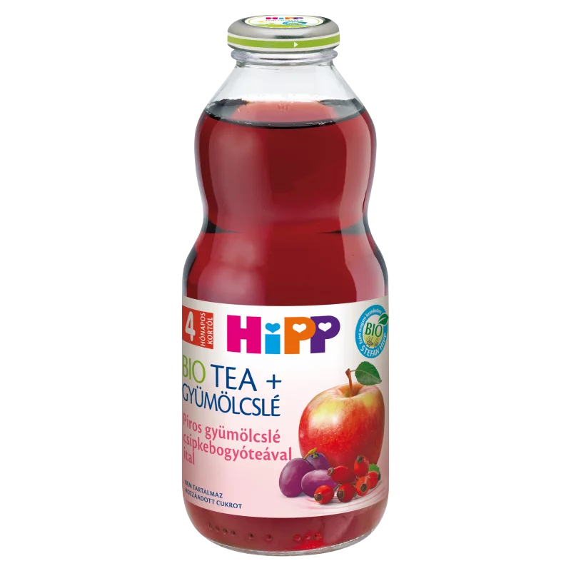 HiPP Bio Tea + Gyümölcslé piros gyümölcslé ital csipkebogyóteával 4 hónapos kortól 0,5 l