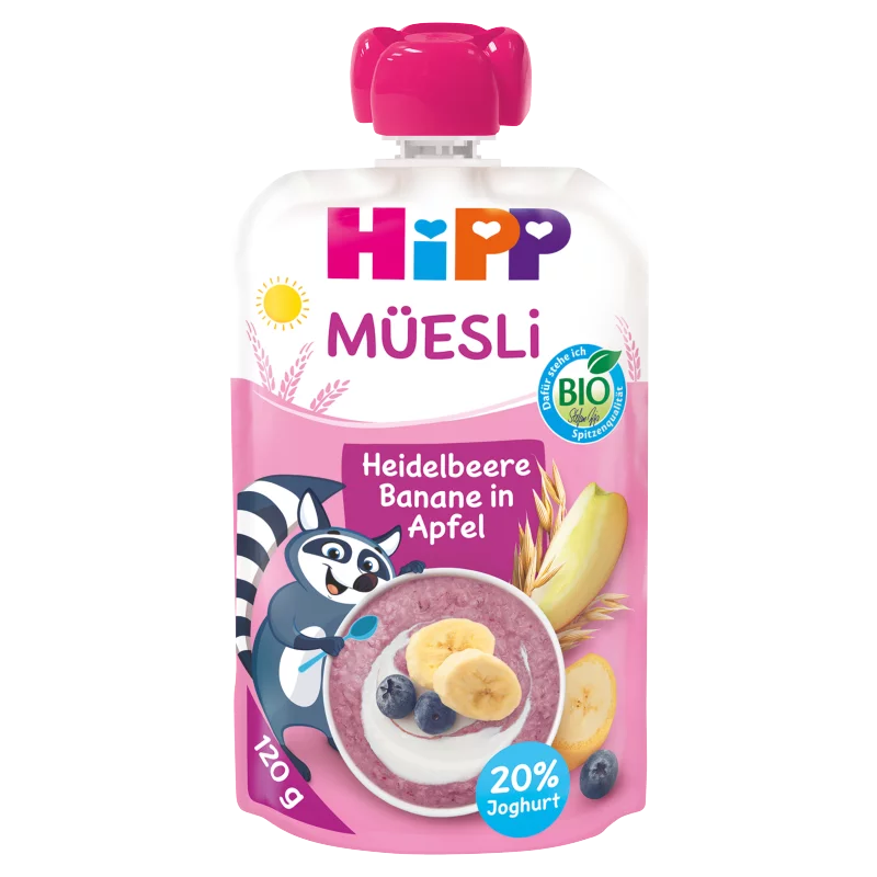 HiPP Müzli bio áfonya-banán almában joghurttal 1 éves kortól 120 g