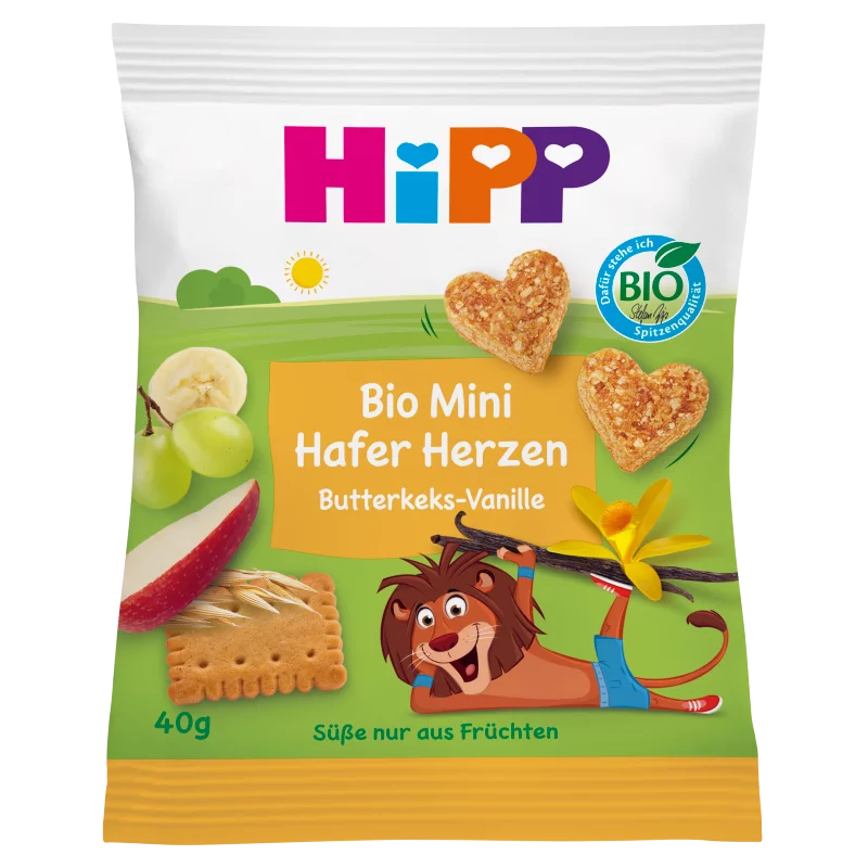 HiPP bio mini zabszívek vaníliás vajas keksz 3 éves kortól 40 g 