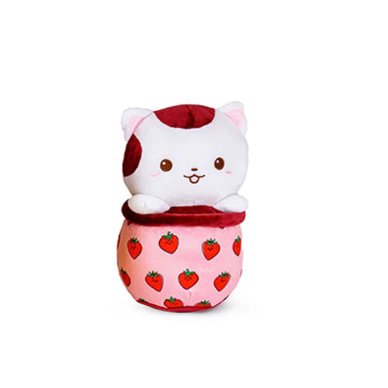 Ülő cica bubble tea pohárban 30 cm - Piros 