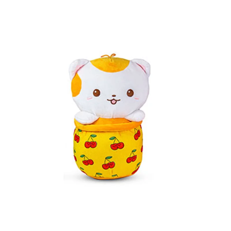 Ülő cica bubble tea pohárban 30 cm - Sárga