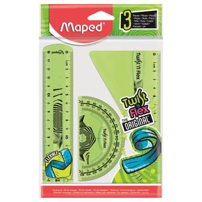 Maped vonalzó 3db-os készlet műanyag törhetetlen Twist´n Flex - Zöld 