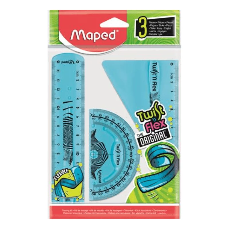 Maped vonalzó 3db-os készlet műanyag törhetetlen Twist´n Flex - Kék
